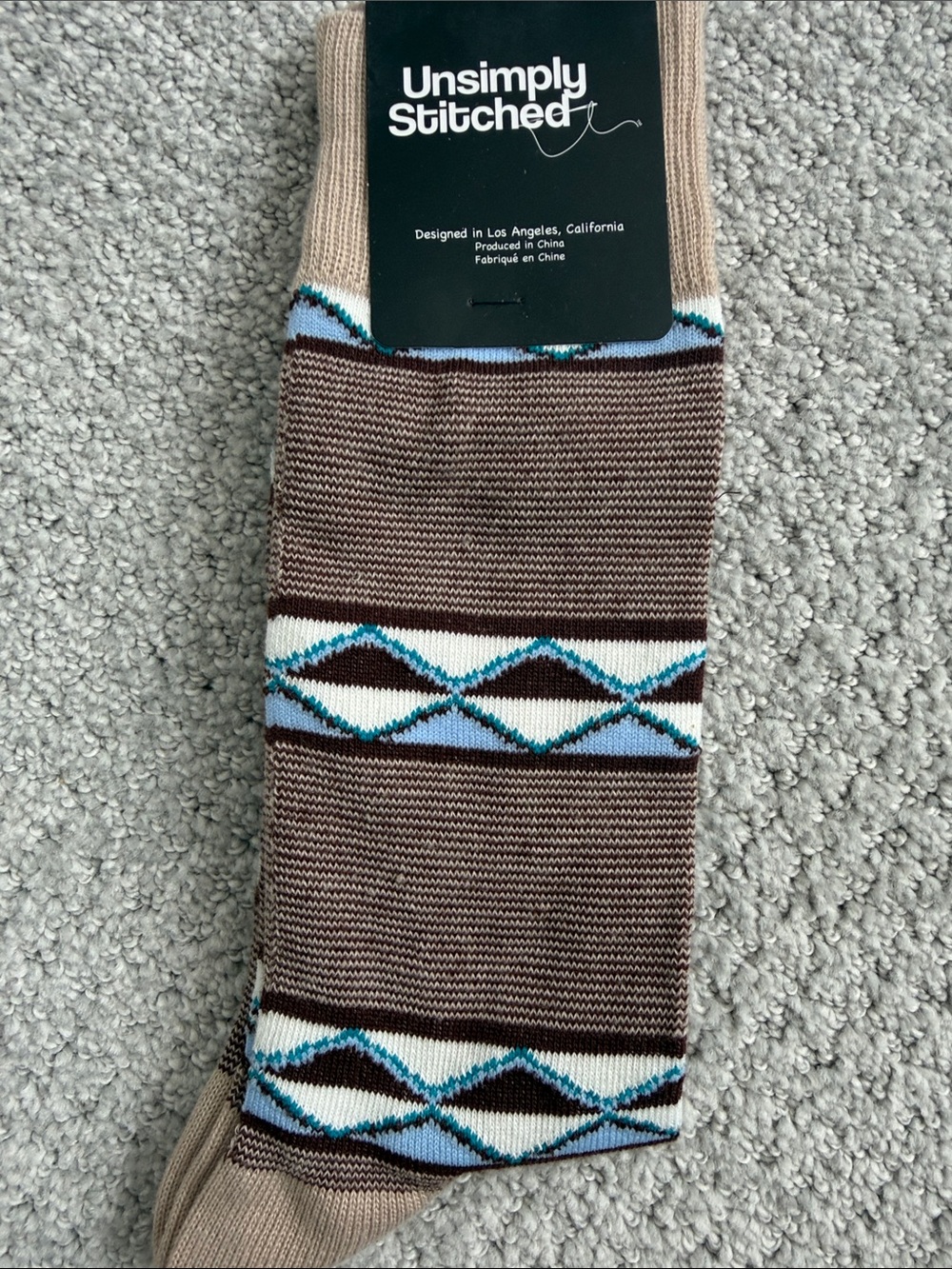 Men’s Brown Argyle Dress Socks with Blue Accents